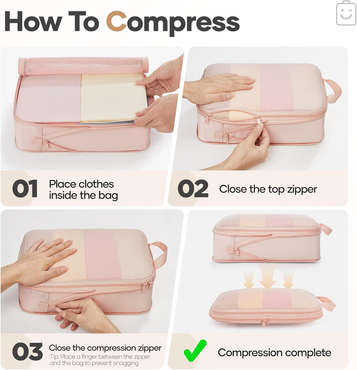 9/11 Set Compression Packing Cubes Garment Bags for Travel Essentials,Compressible Expandable Luggage Organizer Bags