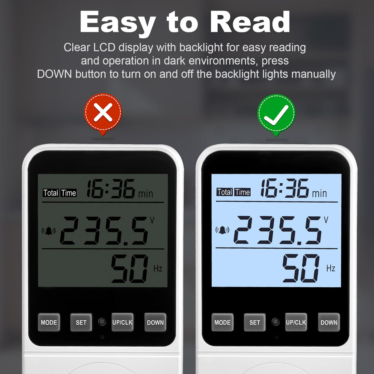 Upgraded Watt Meter Plug Home Energy Monitor Consumption 8 Modes Display