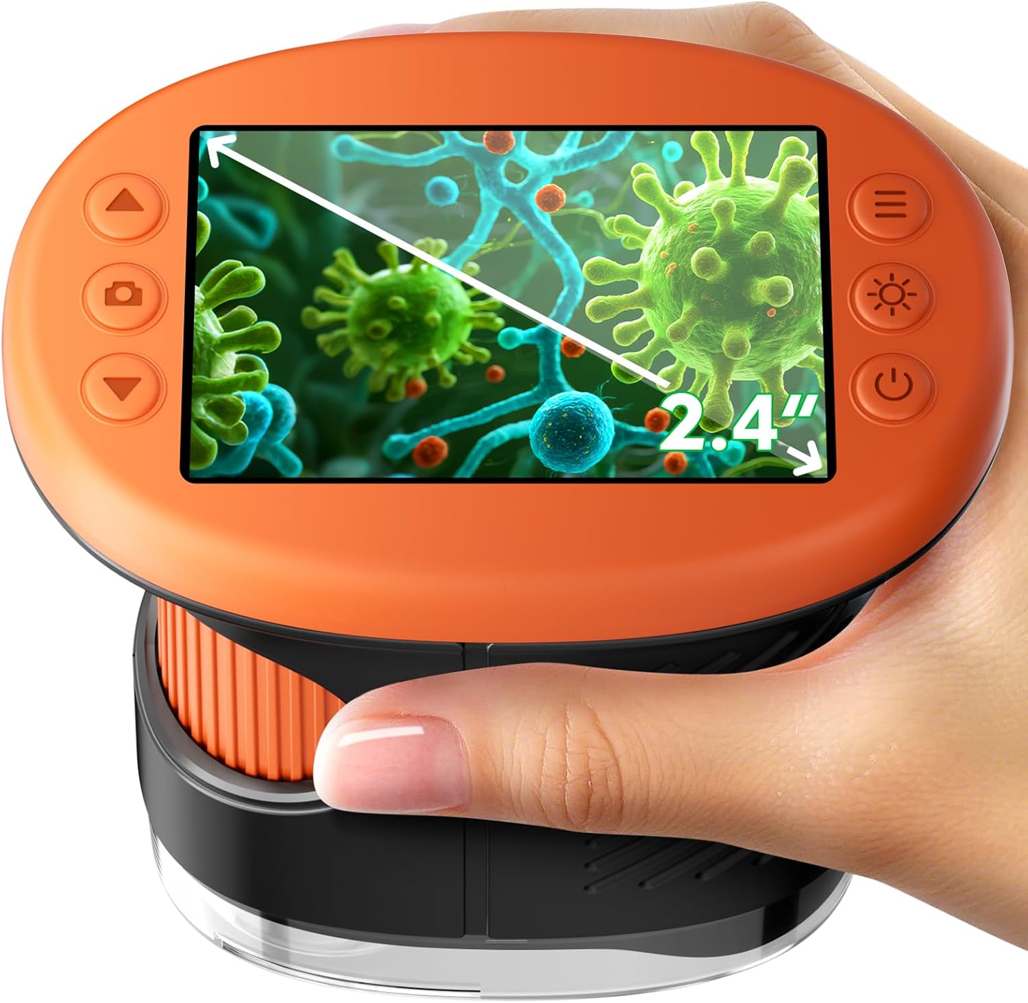 2.4" 4K 1000X Digital Kids Microscope with 32G Card 12 Slides Orange | Long distance viewing, portable handheld edu