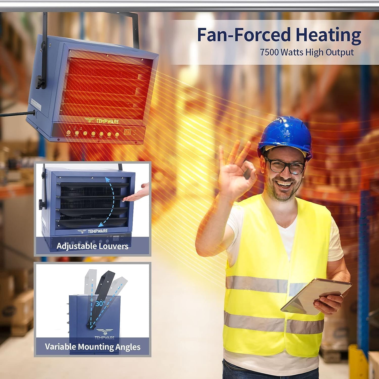 7500W Electric Garage Heater 240V Hardwired Ceiling Mount Heater | Shop Heater with 12H Timer, Overheat Protection