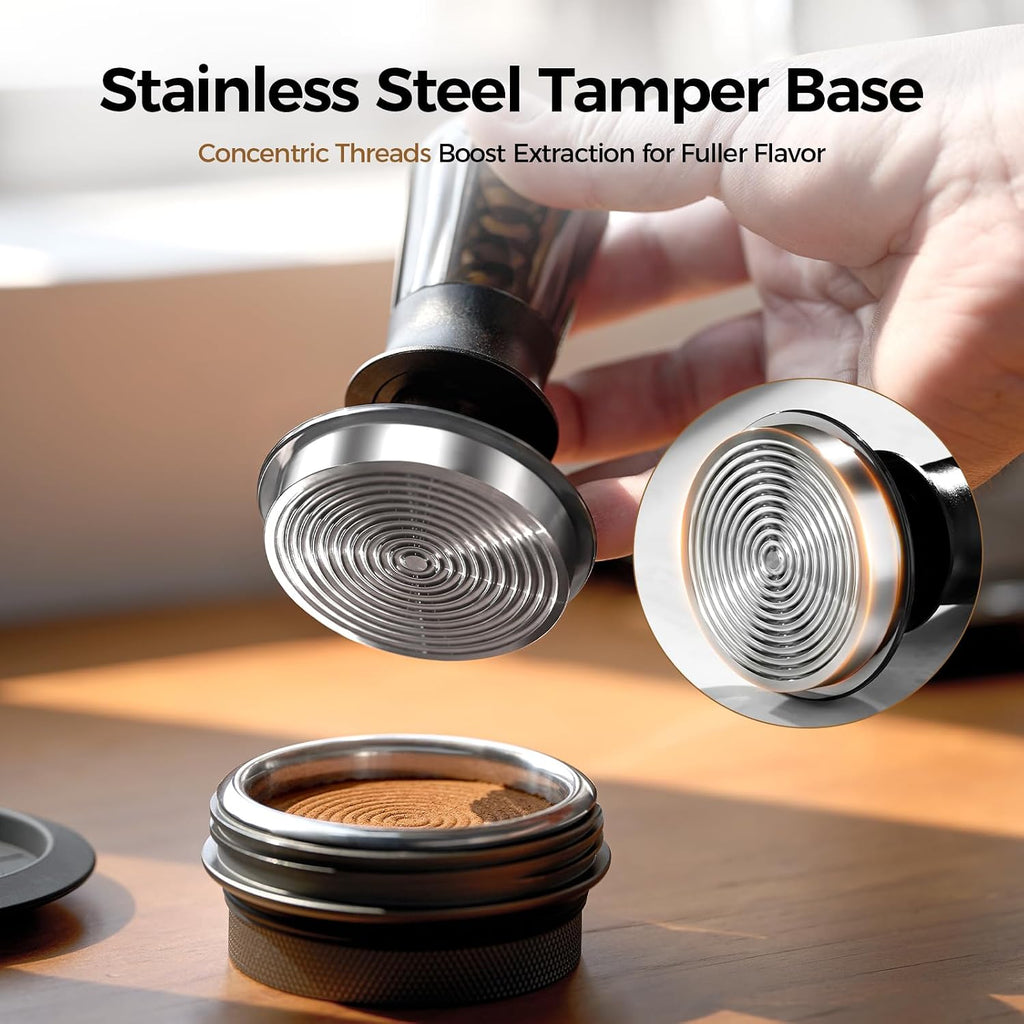 51mm Semi-Transparent Espresso Coffee Tamper, Spring-loaded Calibrated Tamper with Premium Threaded Stainless Steel