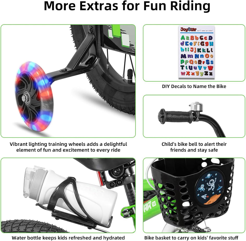 Pluto 12 14 16 18 20 Inch Kids Bike with Light Up Training Wheels, Kids' Bicycle for Boys Girls Age 3-12 Years