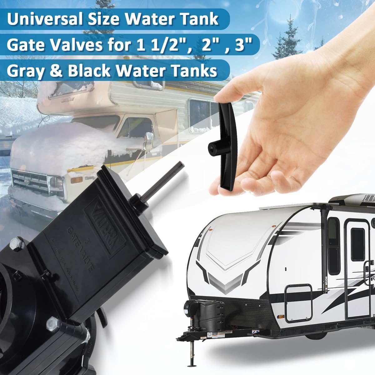 Black Aluminum RV T Handle Gate Valve Grey (Pack of 2)
