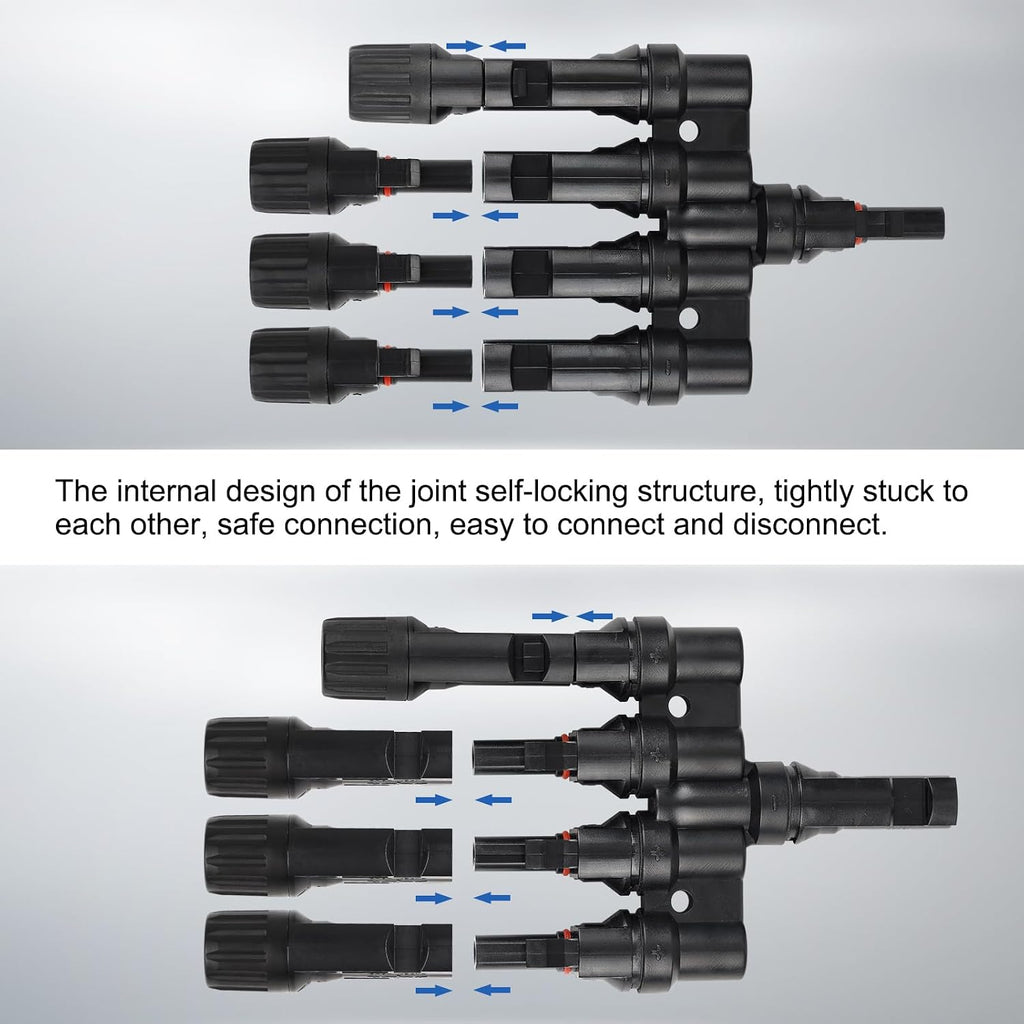 Solar Panel T Branch Connector 1 Male to 4 Female and 1 Female to 4 Male MC4 Cable Wire Connector for Parallel