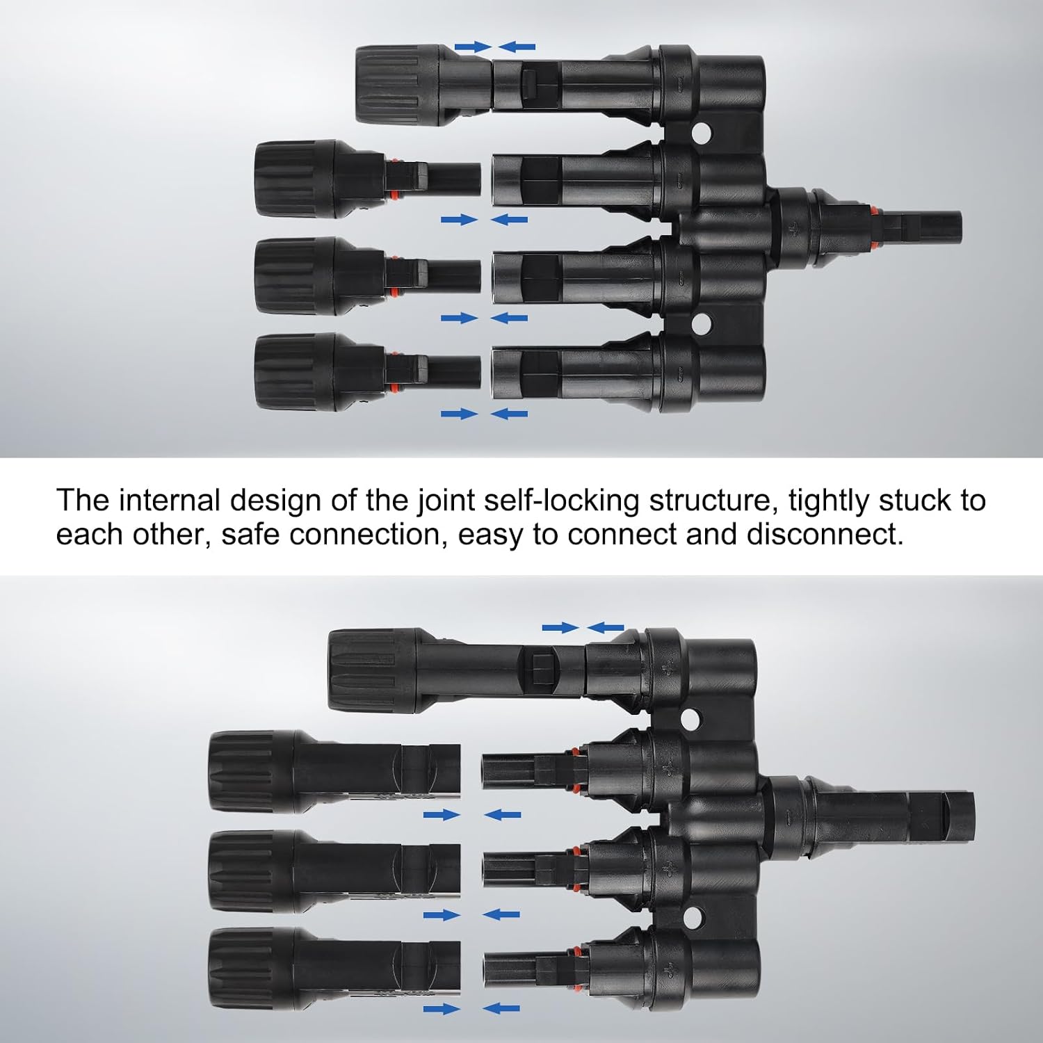 Solar Panel T Branch Connector 1 Male to 4 Female and 1 Female to 4 Male MC4 Cable Wire Connector for Parallel
