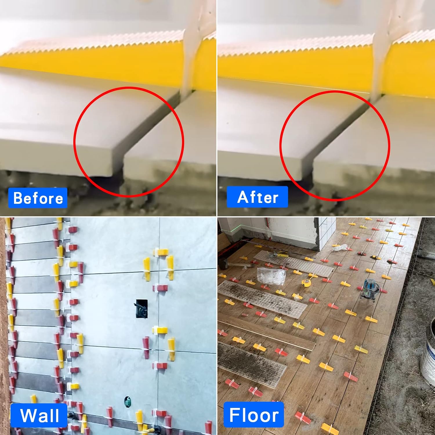 Tile Leveling System Clips 1/16 Inch 4500 Piece Tile Spacers Clips and 16 oz Rubber Mallet Hammer .Tile Tools Set for