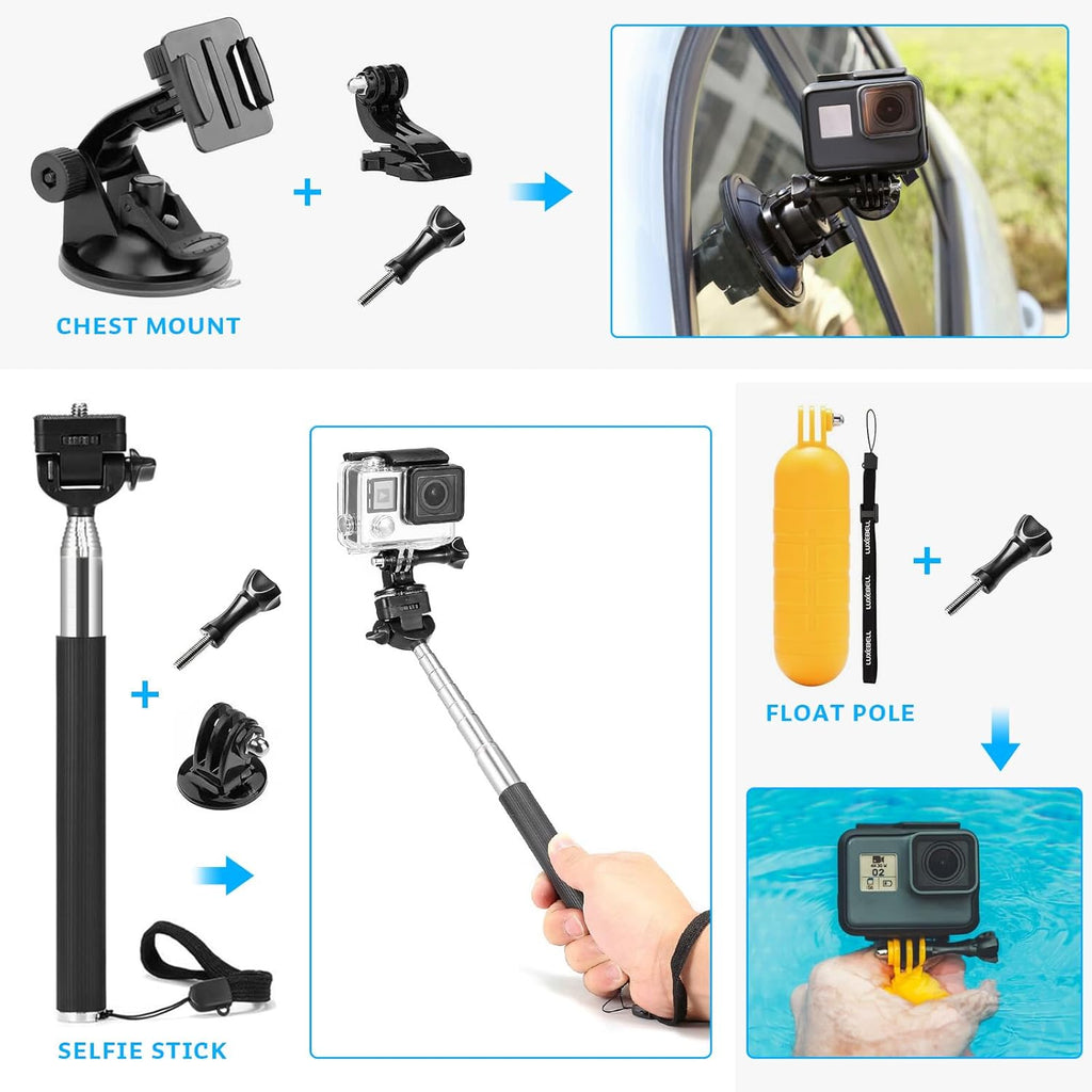 Accessories Kit for AKASO EK5000 EK7000 4K WiFi Action Camera GoPro Hero 13 12 11 10 9 8 7 6 5/Session 5/Hero
