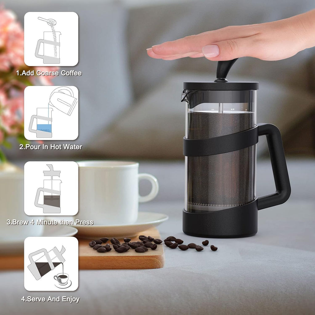 Mini French Press Coffee Maker, 12 oz, Camping Coffee Press Pot, Small French Press, Tea and Frothed Milk Press
