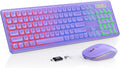 Wireless Keyboard and Mouse Combo with RGB Backlit, Rechargeable | Light Up Letters, Full-Size, Soft Typing, Sleep