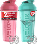 2 Pack 28oz Protein Shaker Bottle for Protein Mixes, Pink/Turquoise | 2x Wire Whisk, Leak Proof Shaker Cups for