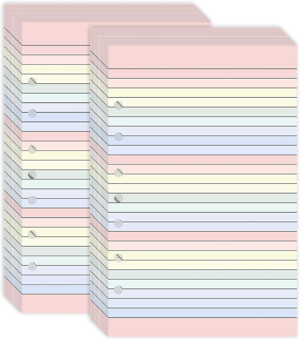 Colored Loose Leaf Paper 5.5" x 8.5" 7-Hole Lined Filler Paper College Ruled Notebook Refill Pad Pastel Colored Lined