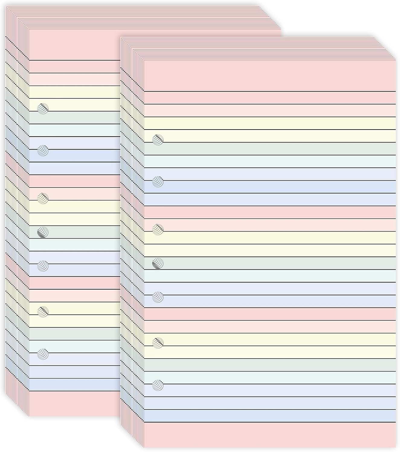 Colored Loose Leaf Paper 5.5" x 8.5" 7-Hole Lined Filler Paper College Ruled Notebook Refill Pad Pastel Colored Lined