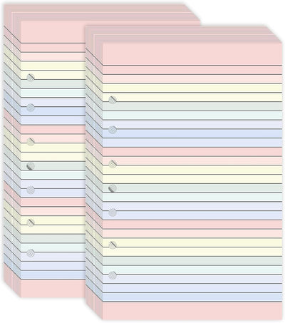 Colored Loose Leaf Paper 5.5" x 8.5" 7-Hole Lined Filler Paper College Ruled Notebook Refill Pad Pastel Colored Lined