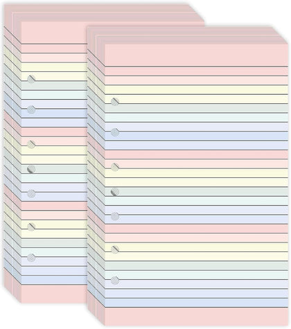 Colored Loose Leaf Paper 5.5" x 8.5" 7-Hole Lined Filler Paper College Ruled Notebook Refill Pad Pastel Colored Lined