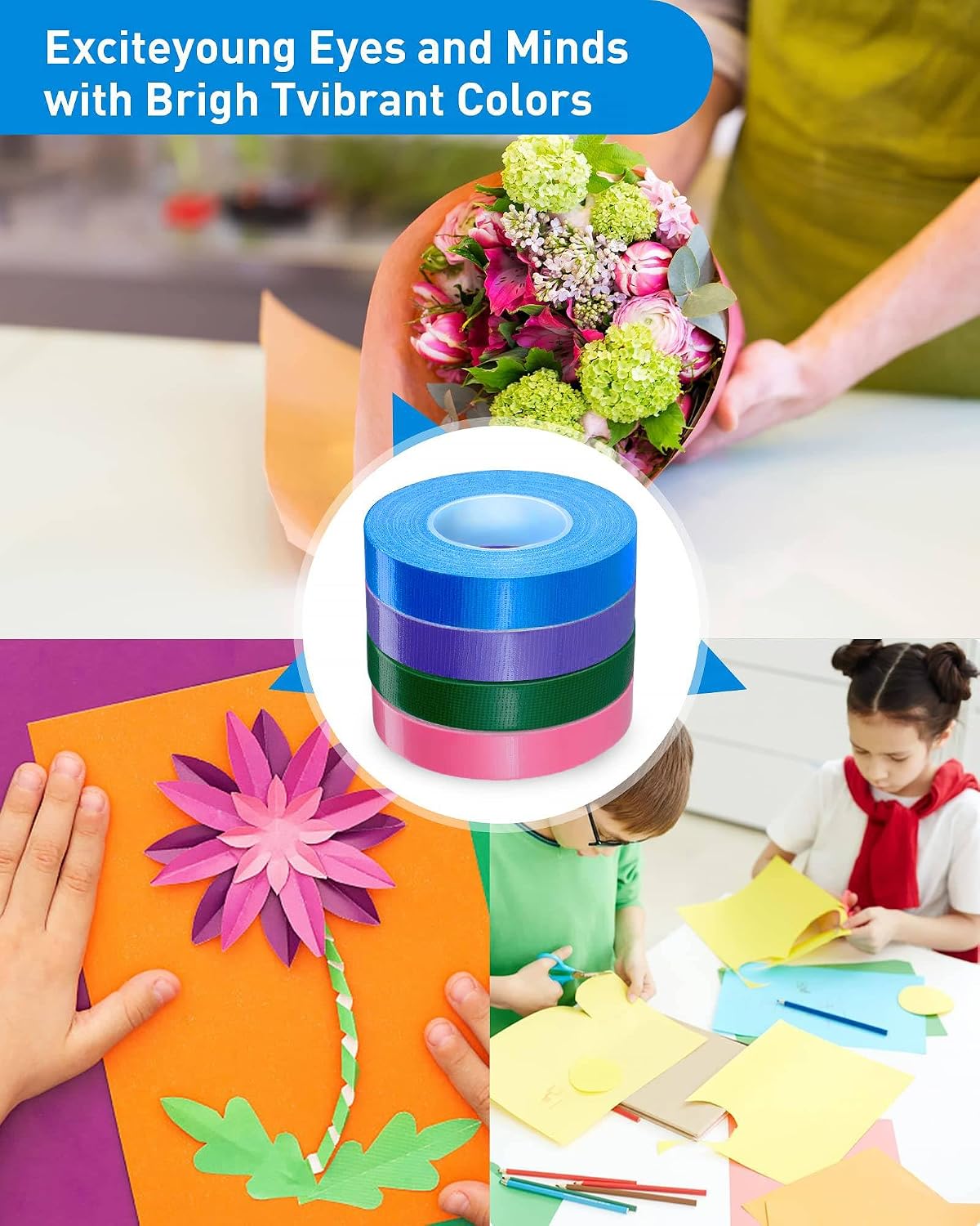 4 Rolls Colored Duct Tape, Multi Use Water Pipe Tape, Waterproof