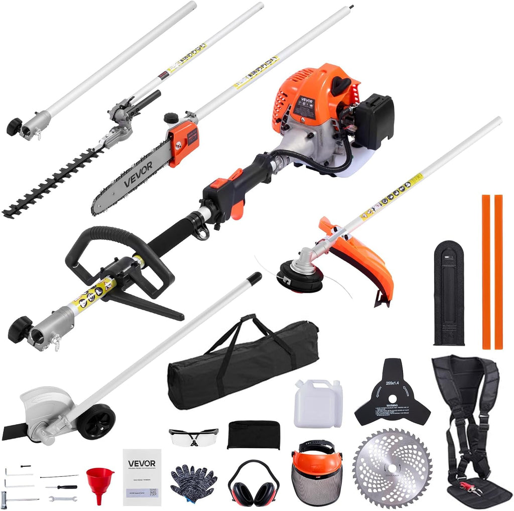Gas Hedge Trimmer, 2 Cycle Gas Power Handheld Trimmer, 7-in-1 26cc Weed Eater with Extension Pole & Protective Gear