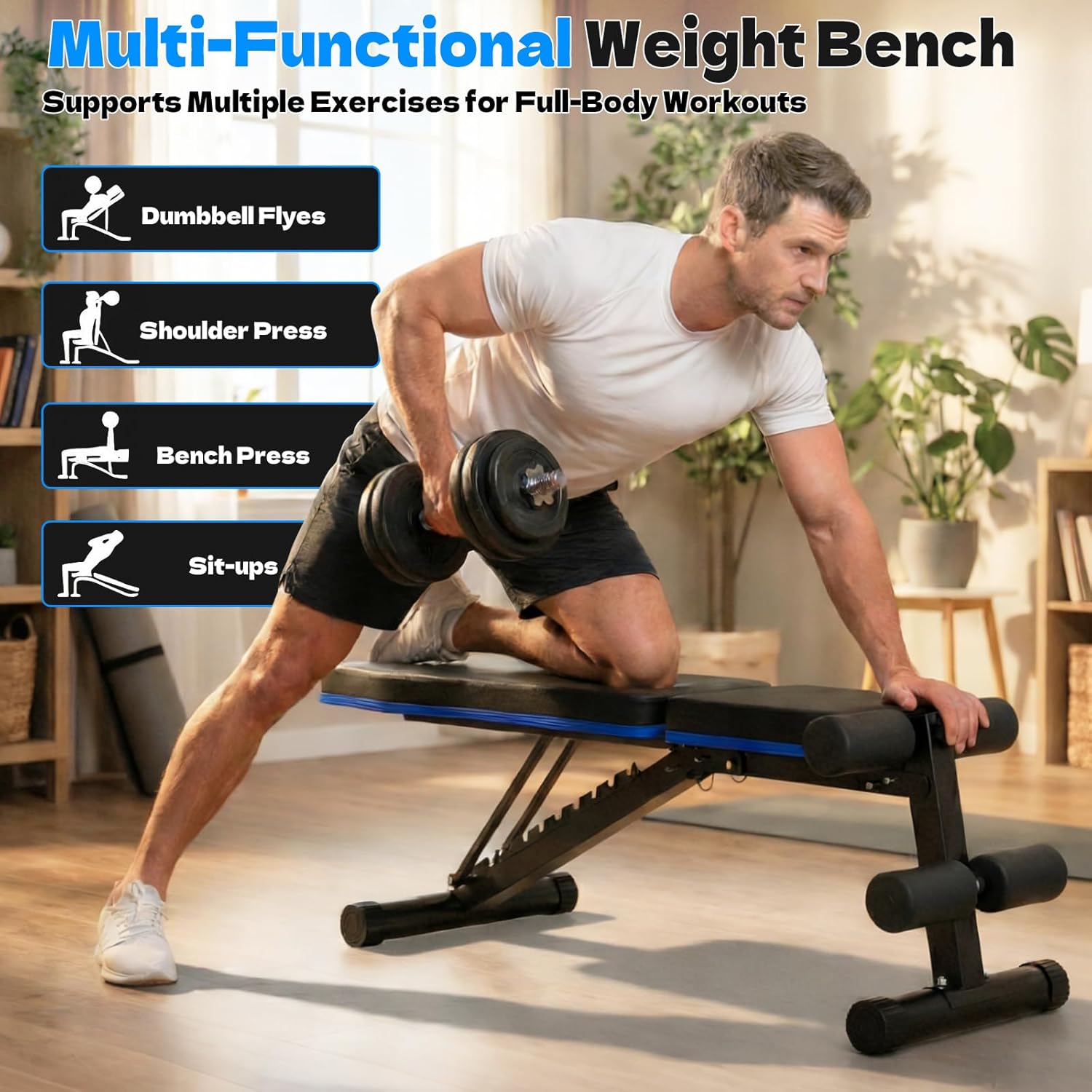 Adjustable Folding Weight Bench for Home Gym, 660 lbs Capacity Multi-Functional Workout Bench Sturdy Durable for Full