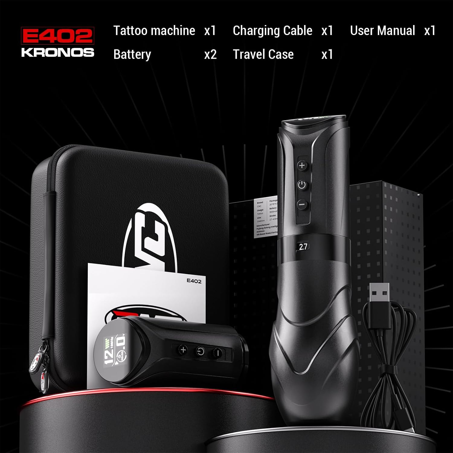 Wireless Tattoo Machine with 7 Adjustable Strokes(2.7-4.5mm),3800mAh Dual Batteries,Rotary Tattoo Pen Coreless Motor