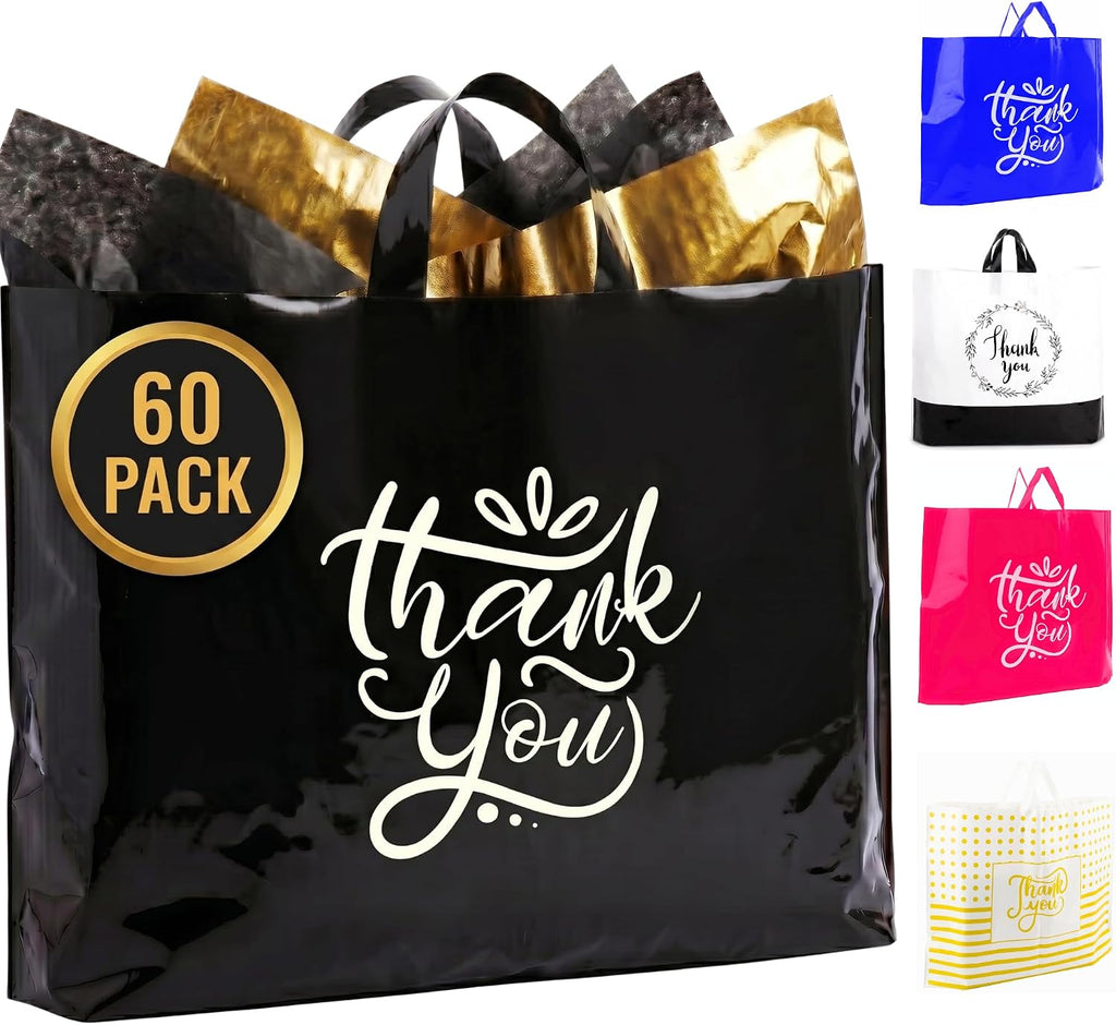 19x15 Large Thank You Bags for Small Business - Shopping Bags with Handles