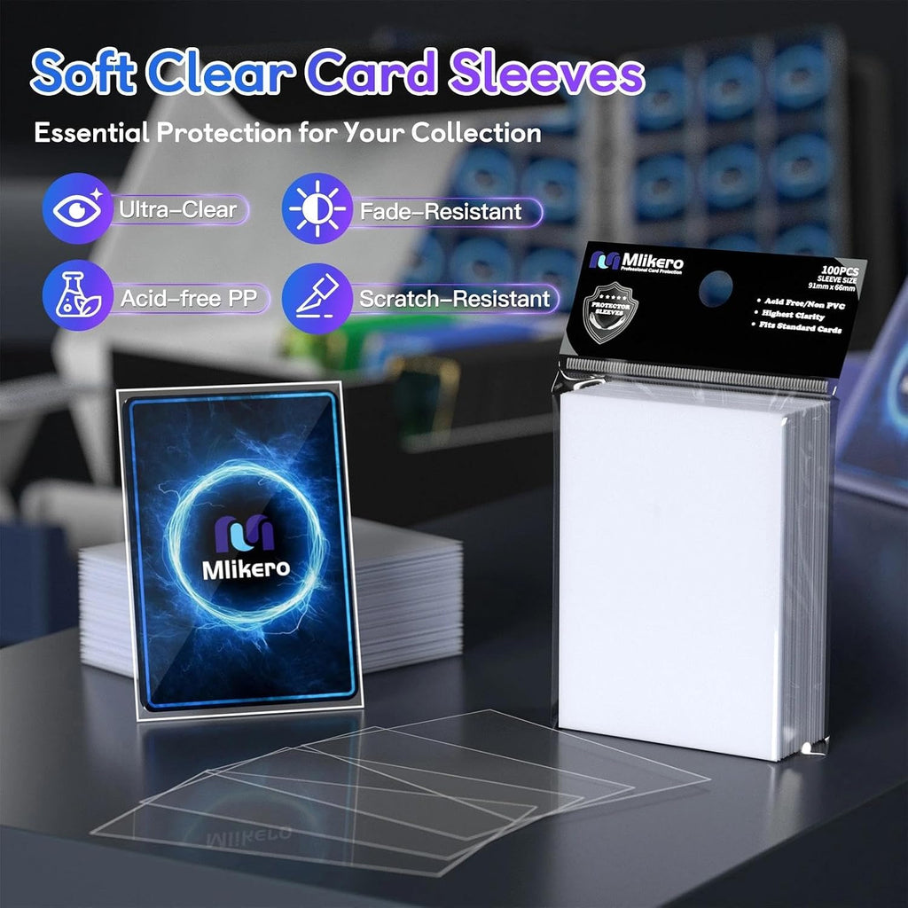 100 Count Card Sleeves, Clear Soft Trading Card Sleeves, Polypropylene (PP), Fit for MTG, TCG, Baseball, Football