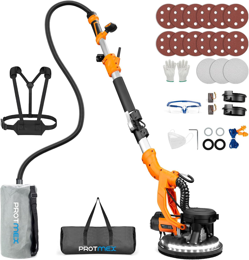 Drywall Sander, 1000W Popcorn Ceiling Removal Tool, Automatic Drywall Sander with Vacuum Dust Collection, LED Light