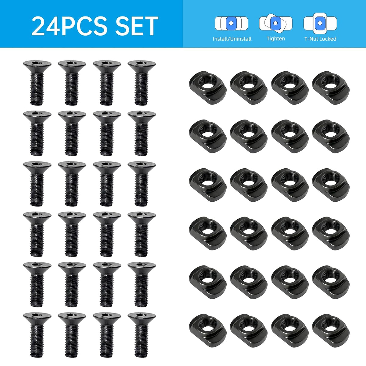 24-Piece M4 M5 T-Nuts and Screws Kit