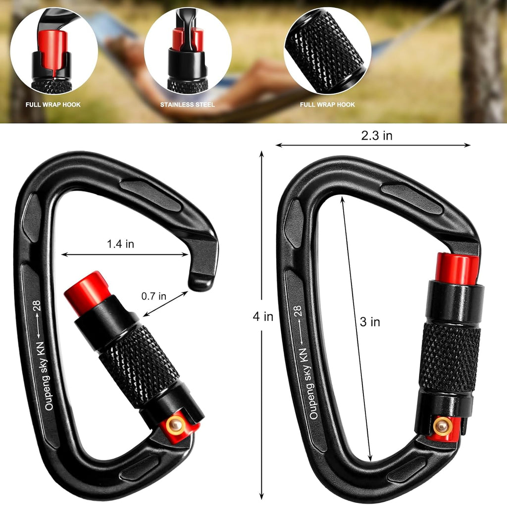 Auto Locking Carabiner Clips - 28KN (6172lbs) Heavy Duty Caribeaners, Large Carabiner Clip for