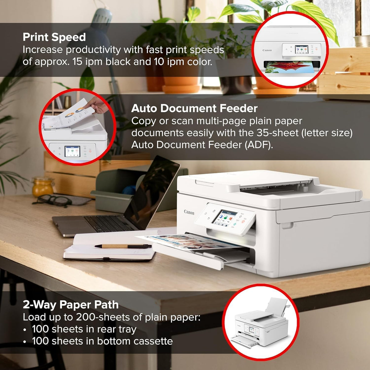 PIXMA TR7820 All-in-One Inkjet Printer (6258C002) Bundle | For Home Office, Schoolwork, Documents, Labels, Photos