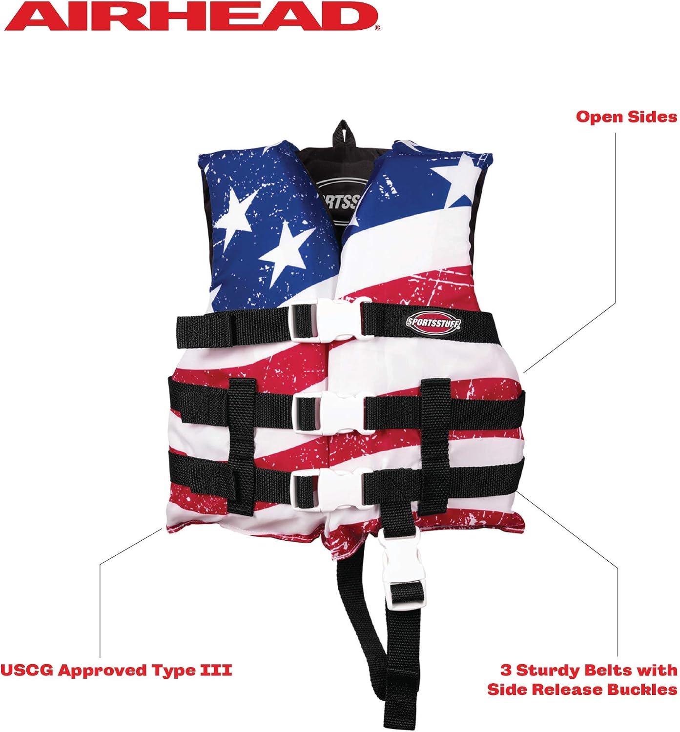 Sportstuff Stars & Stripes Life Jacket for Adults & Kids - USCG Approved Life Vest for Men, Women, Youth & Child