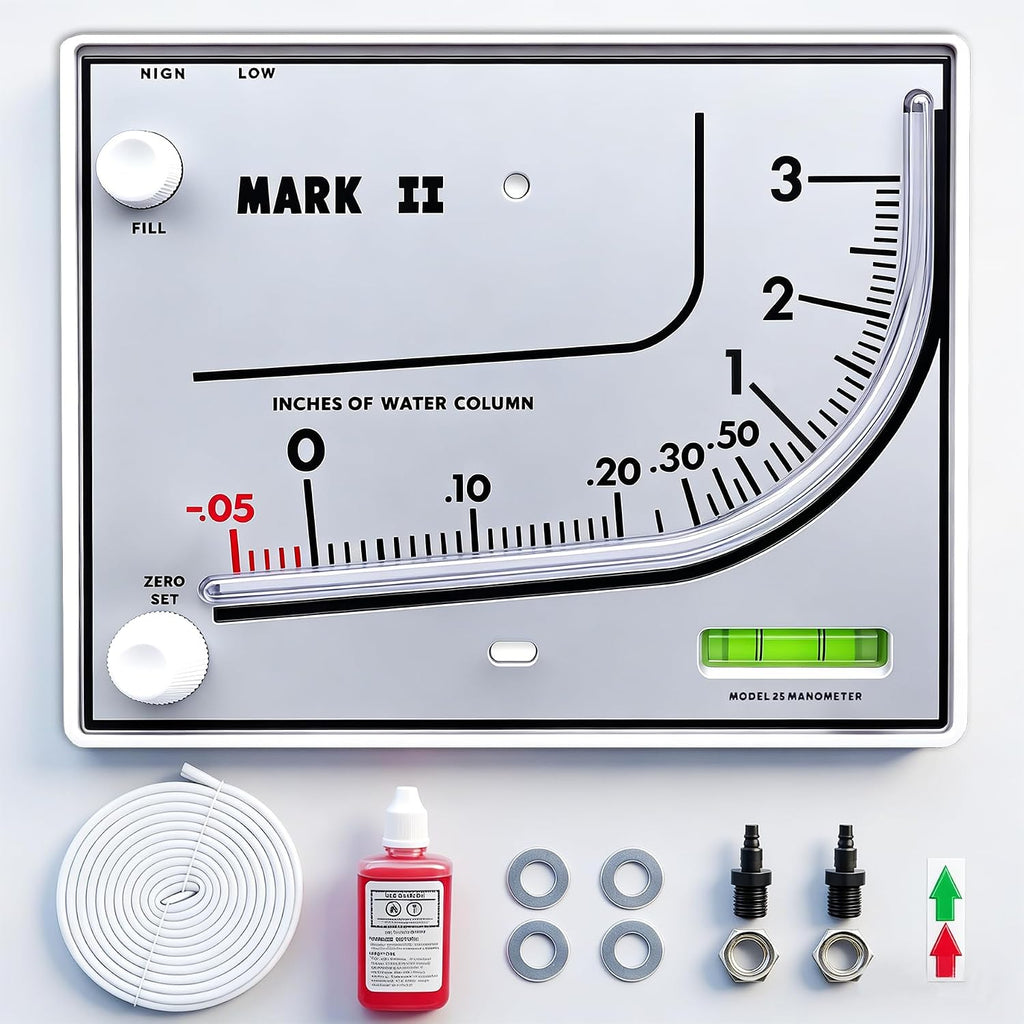 Mark II 25 Liquid Filled Manometer, 3" wc, 3% Accuracy for Pressure Testing