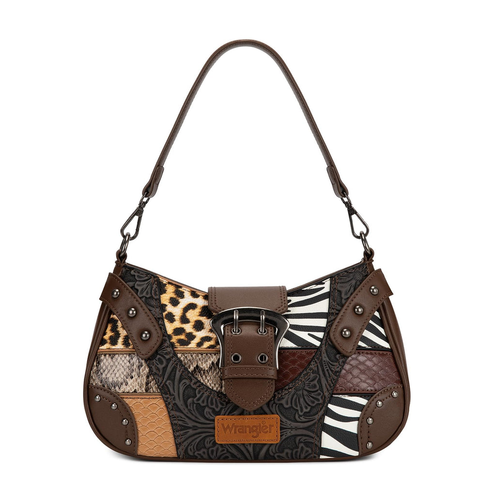 Wrangler Shoulder Bag for Women Western Small Purse Handbag Patchwork Coffee