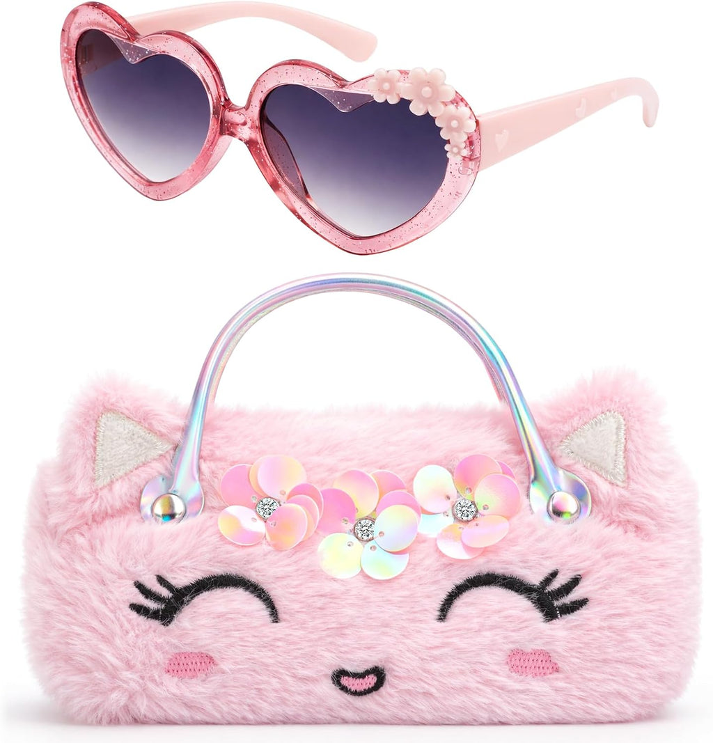 Unicorn Kids Sunglasses with Eyeglass Case, Portable Hard Sunglasses Pouch with Handle UV Protection