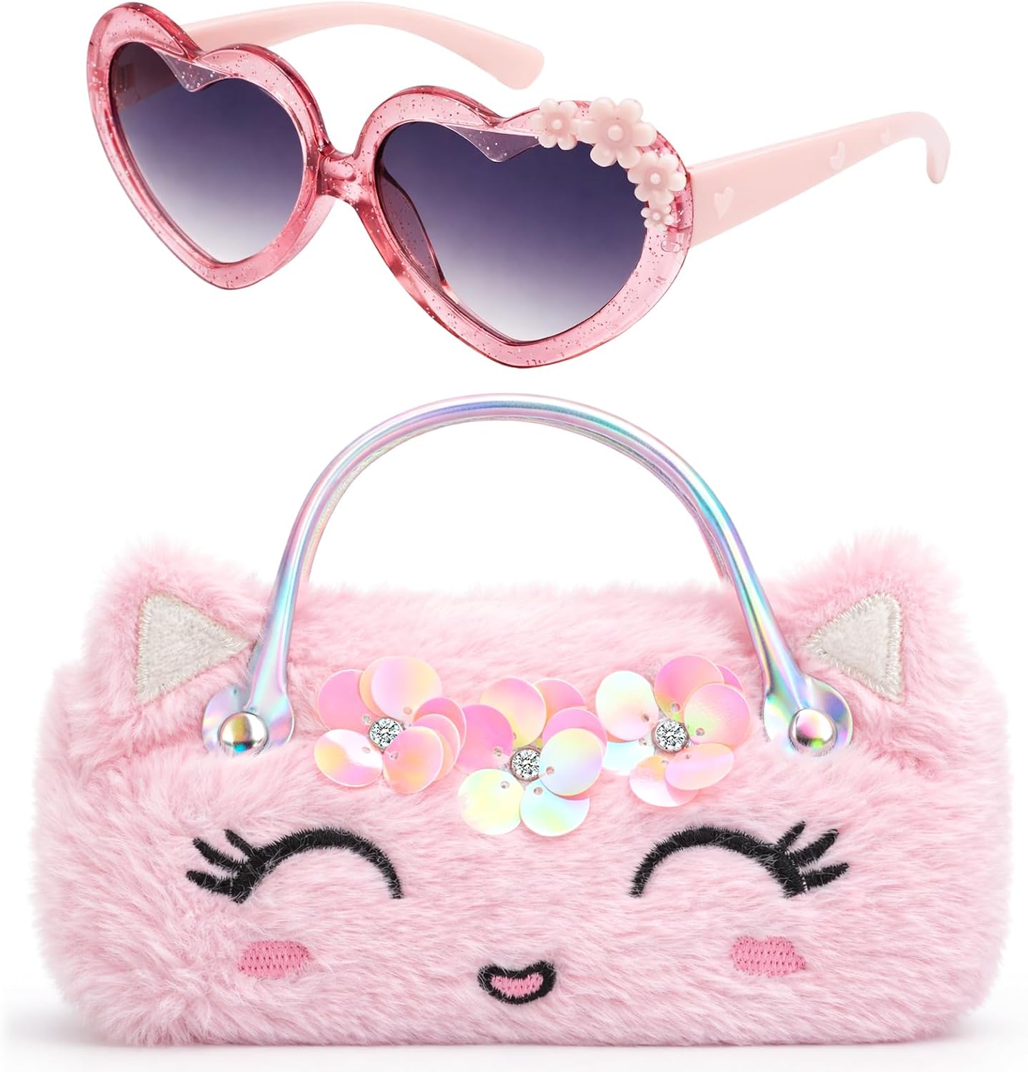 Unicorn Kids Sunglasses with Eyeglass Case, Portable Hard Sunglasses Pouch with Handle UV Protection