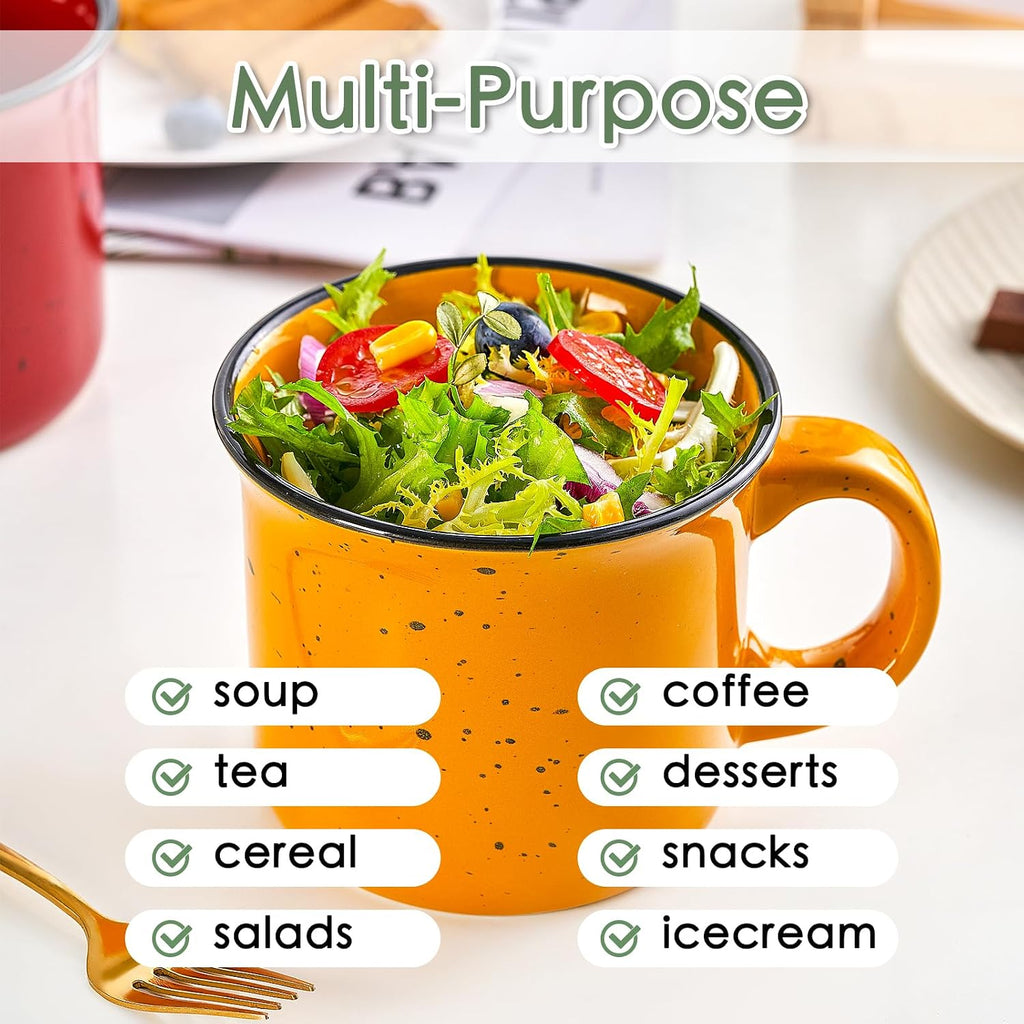 Set of 4 Large Ceramic Mugs with Handles, 16 oz, Vibrant Colors, Microwave & Dishwasher Safe, Perfect for Coffee