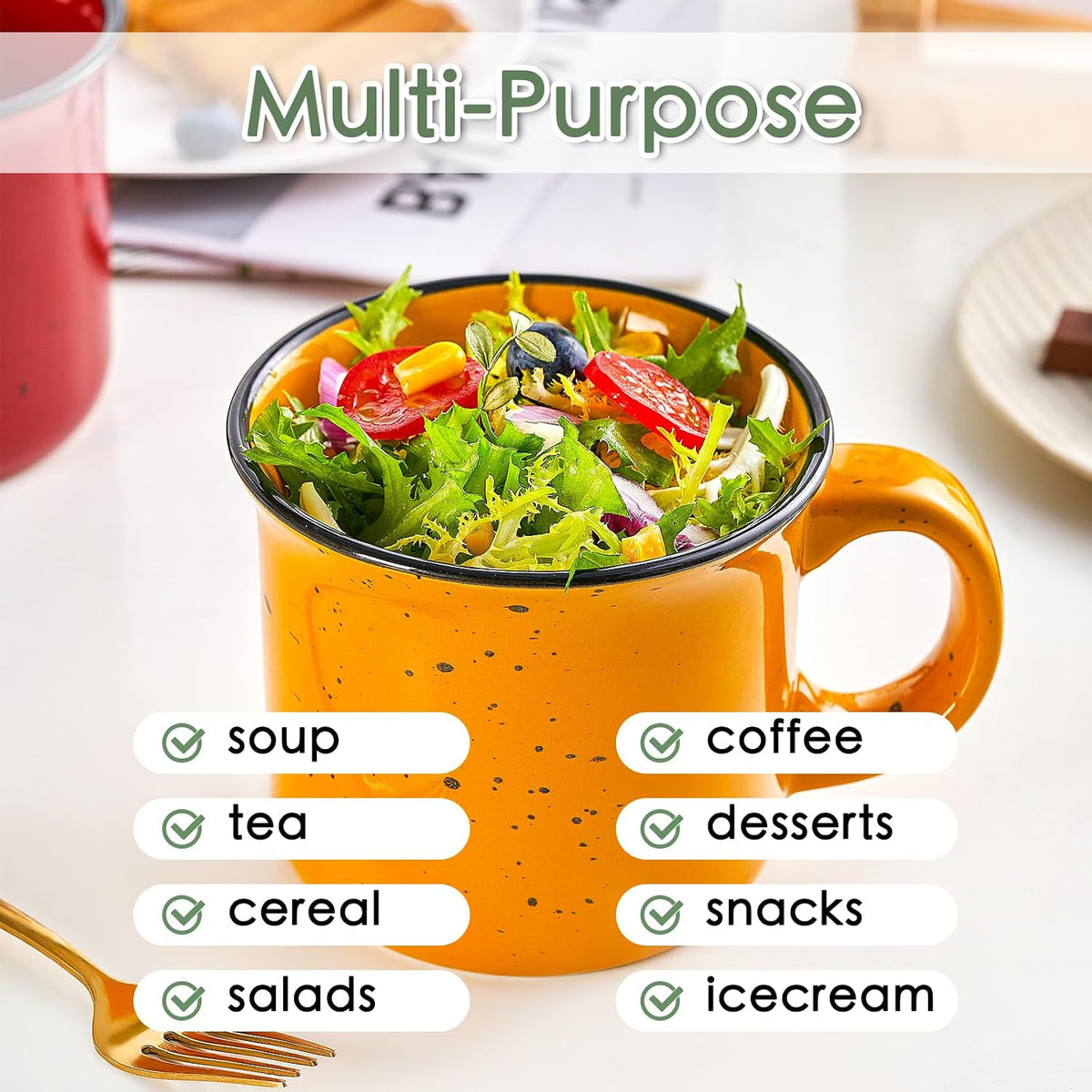 Set of 4 Large Ceramic Mugs with Handles, 16 oz, Vibrant Colors, Microwave & Dishwasher Safe, Perfect for Coffee