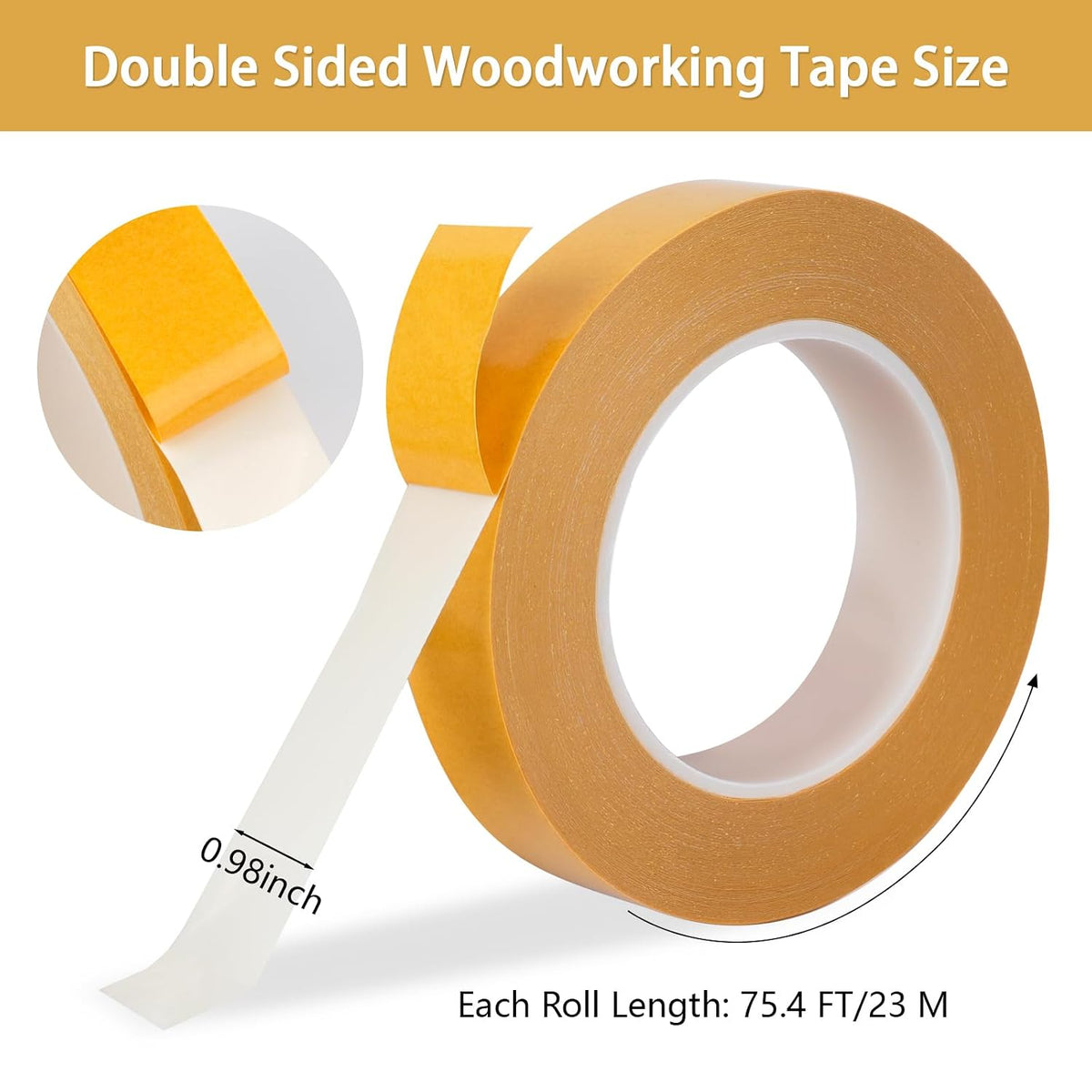 Double Sided Woodworking Tape 1 Inch x 75 Feet (2-Pack) for Wood Template