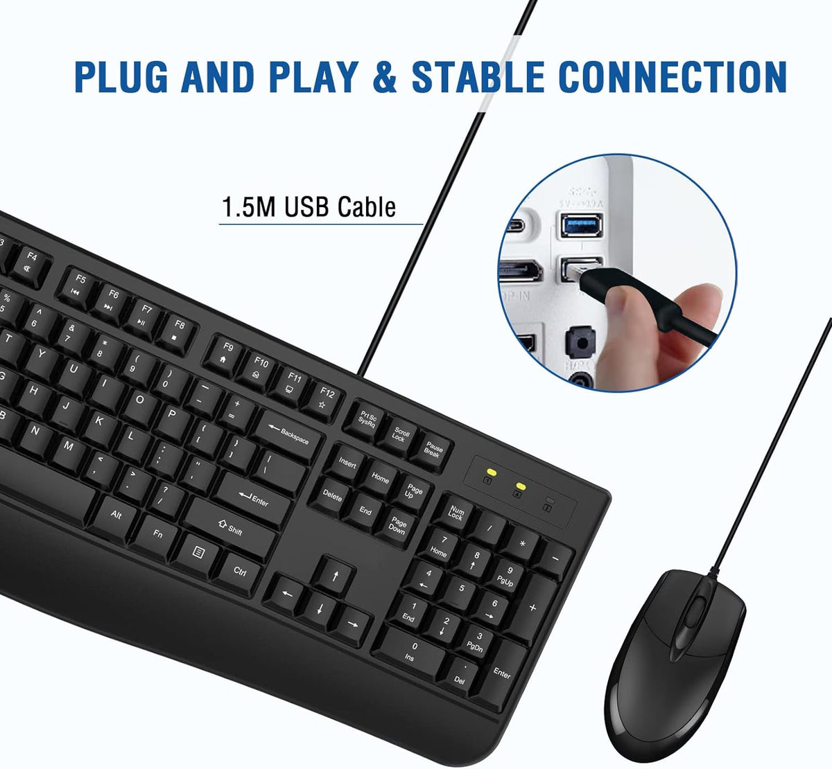 Wired Keyboard and Mouse Combo,Ergonomic with Palm Rest,Full Size