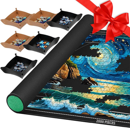 Jigsaw Puzzle Mat Roll Up, Portable Saver Pad 48” x 31” Up to 2000 Pieces, Puzzles Matt Rollup with Non-Slip Rubber