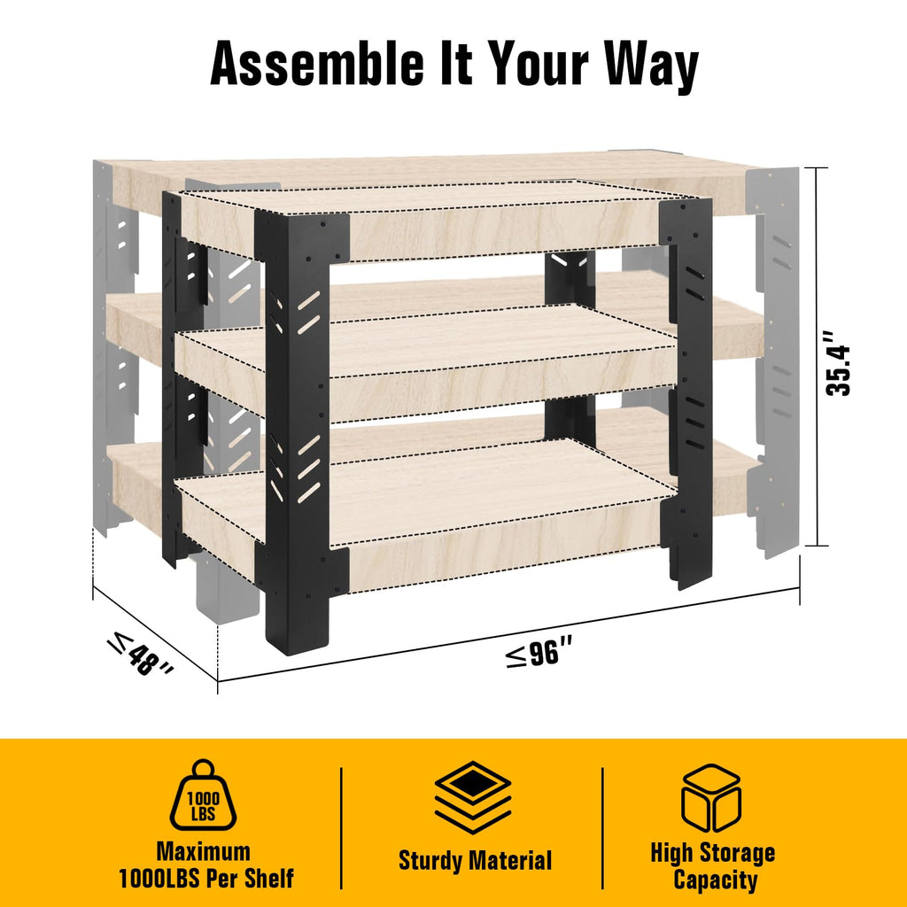 Heavy Duty Metal Workbenches Leg Kit for Garage, Storage Shelving Frame Customizable Sizes for Workbench Legs Work