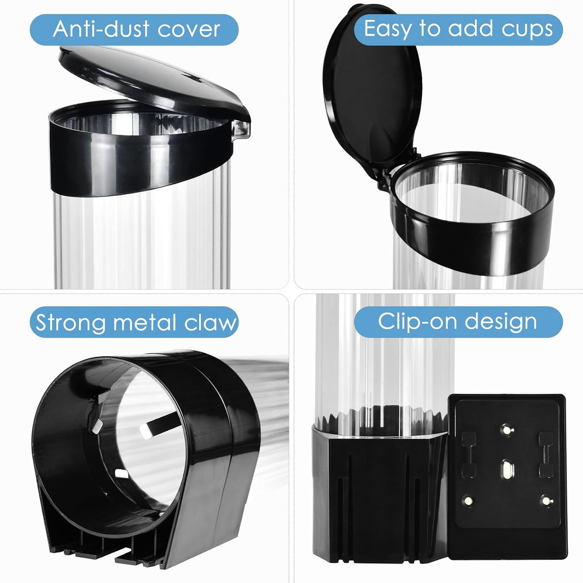 Cup Dispenser Holder for 7oz - 12oz Paper Plastic Cups, Black Large