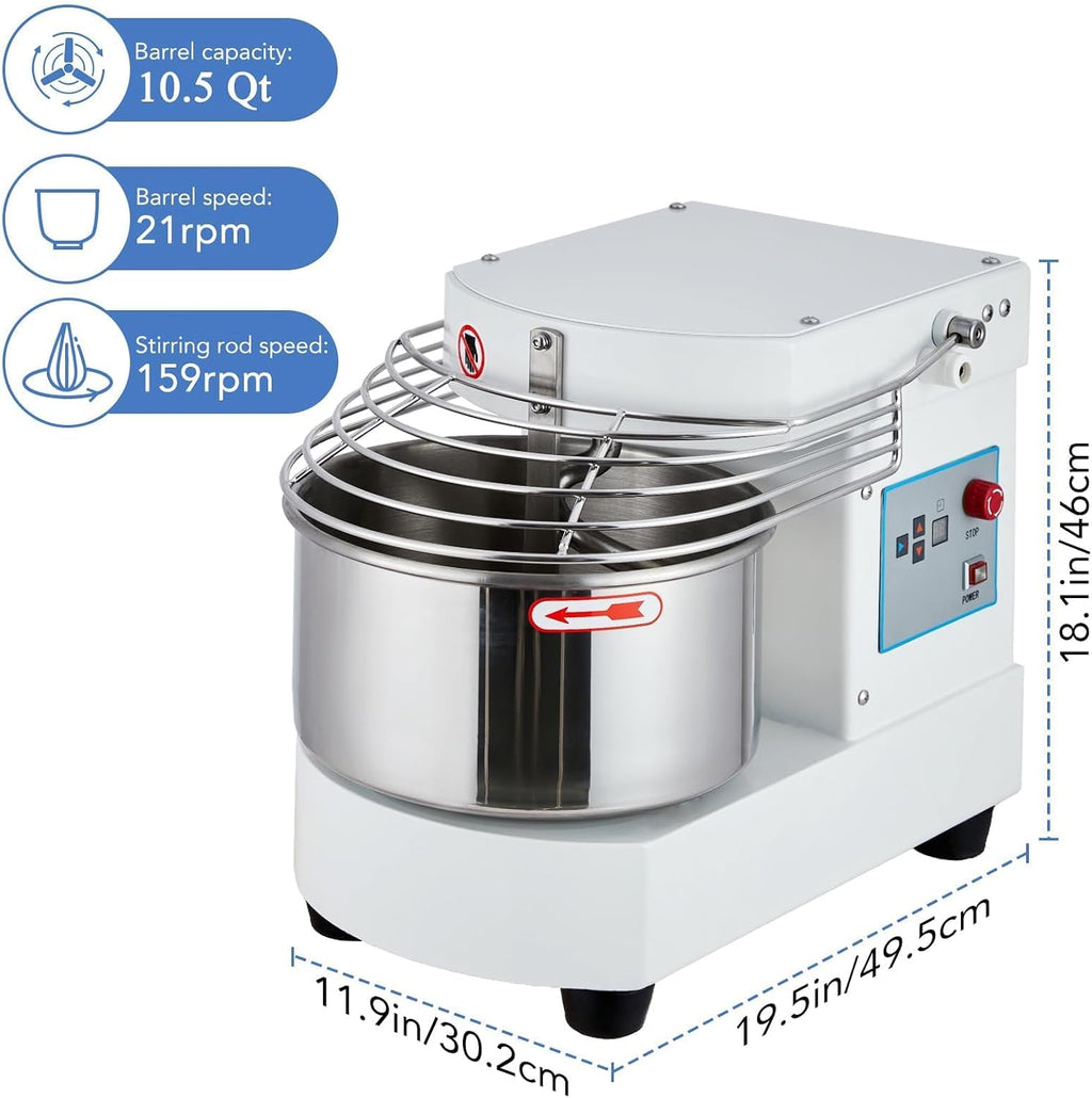 10.5 Qt Commercial Stand Mixer, 650W Touch Screen Control with Timer & Safety Shield, Dual Rotating Dough Machine
