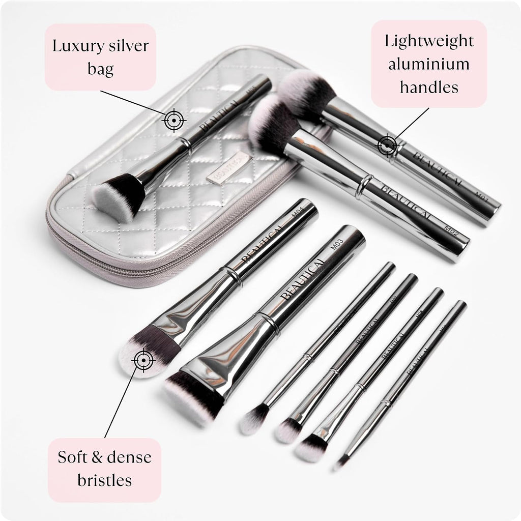 Professional Makeup Brush Set – 9 Piece Vegan Brushes with Carry Pouch | Soft Dense Bristles for Liquid, Cream &