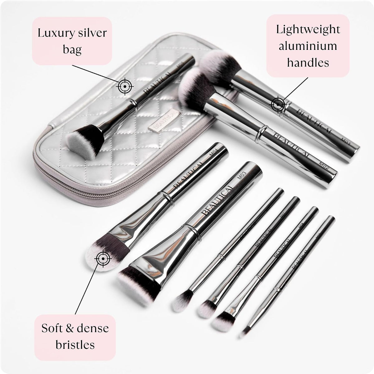 Professional Makeup Brush Set – 9 Piece Vegan Brushes with Carry Pouch | Soft Dense Bristles for Liquid, Cream &