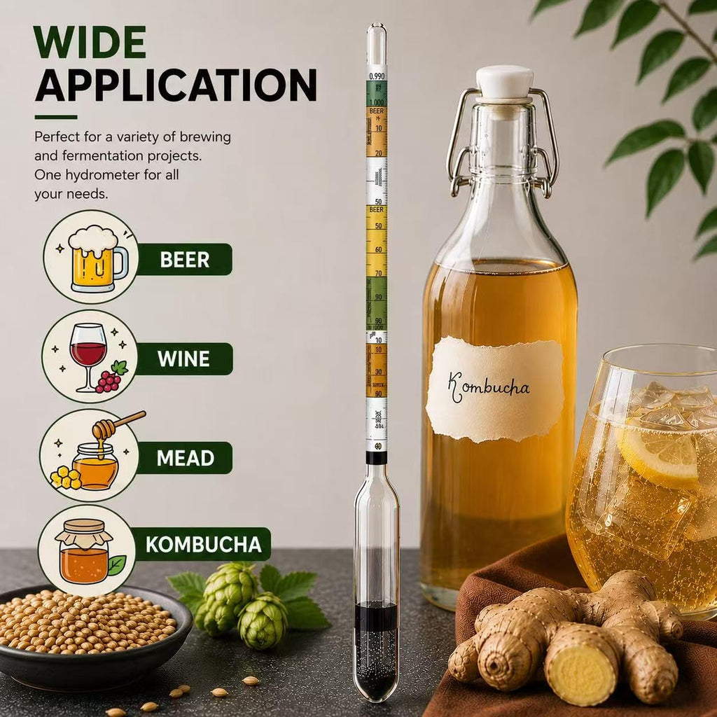 Triple Scale Hydrometer, Specific Gravity Hydrometer for Wine Making, Mead, Kombucha & Beer, Mead Making Kit, ABV