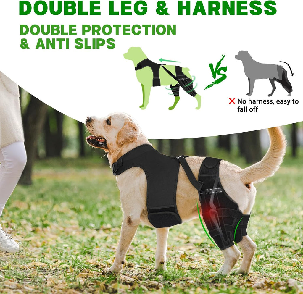 Dog Leg Braces for Back Leg, Adjustable Dog Knee Brace with 4 Stabilizers, Hip Support to Reduces Pain, Ligament