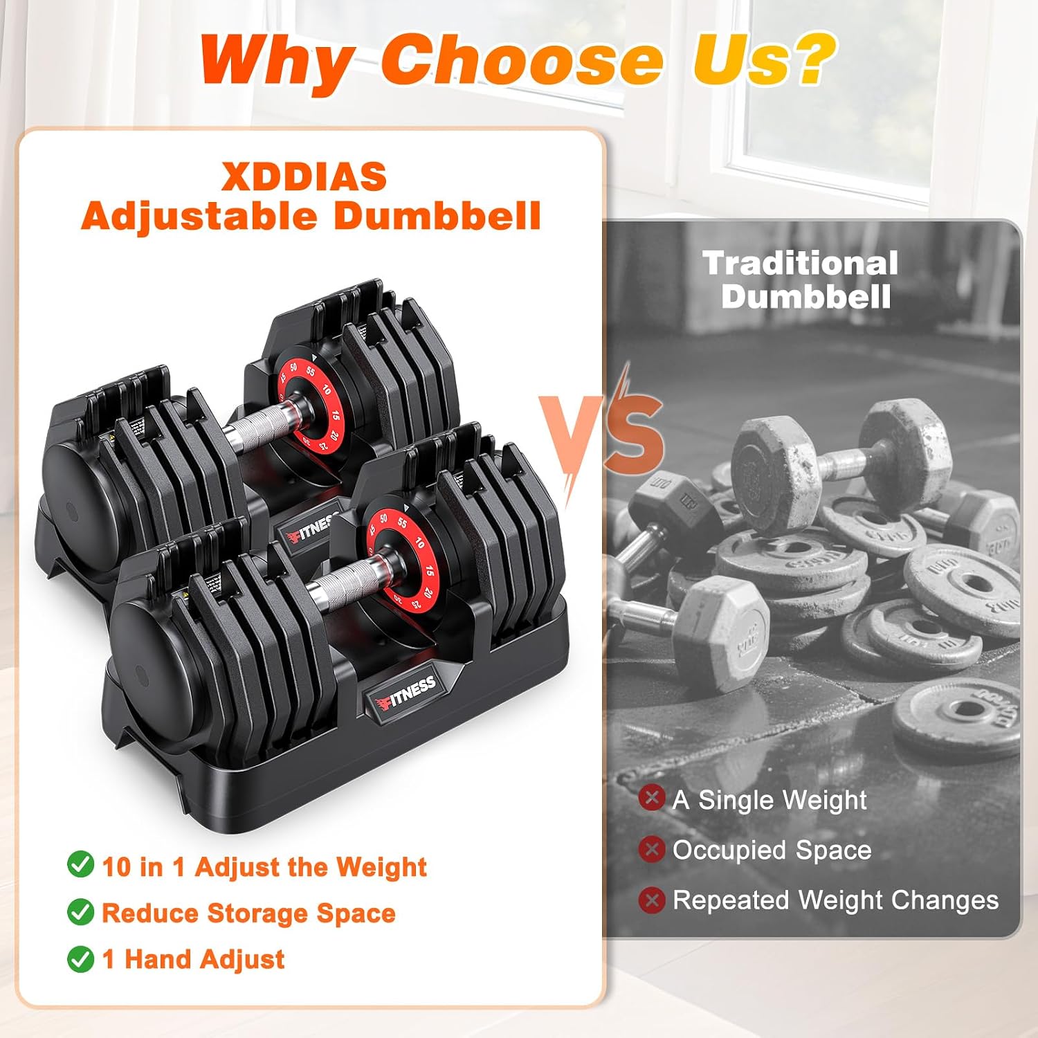 Adjustable Dumbbells Set of 2, Weight Set at Home | 25 to 80 lb, secure grip, space-saving design，fast weight change