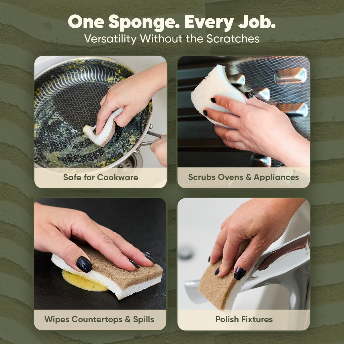 Plant-Based Kitchen Sponges (12 Pack) | USDA Biobased Certified | FSC & PETA Approved | Natural Cellulose & Coconut