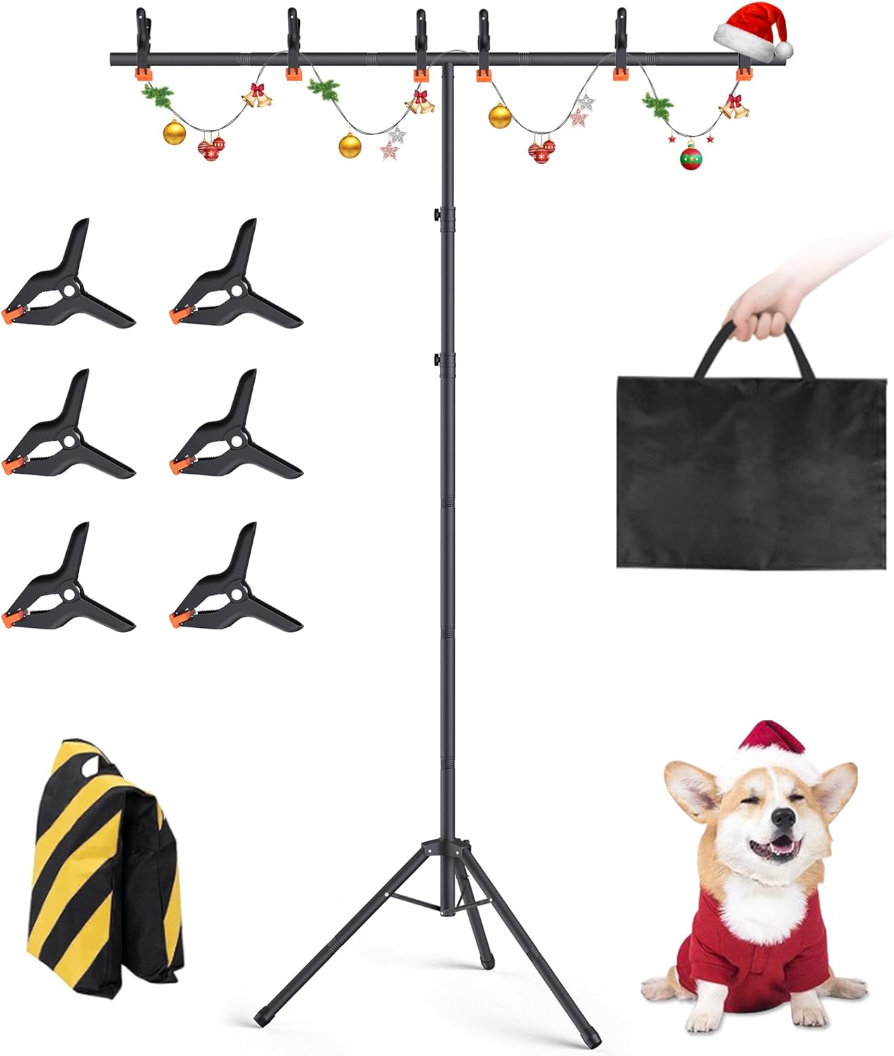 Portable T-Shape Backdrop Stand Support Kit 8x5.3ft, Adjustable Photo Green Screen Back Drop Stand for Party