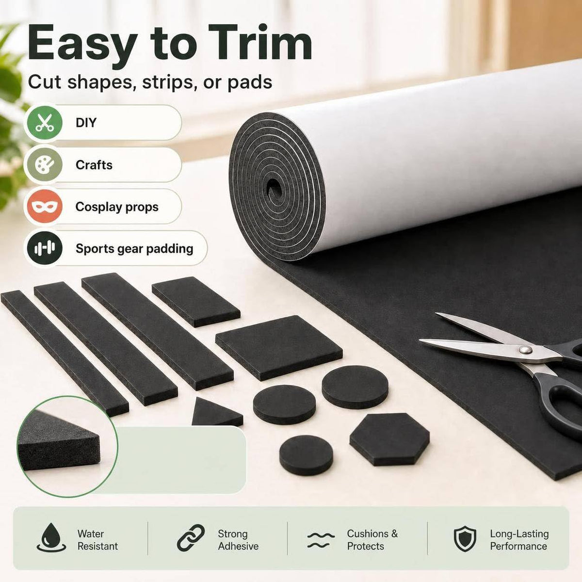 Sponge Neoprene Foam Sheet with Adhesive 1/4''T x 12''W x 59''L