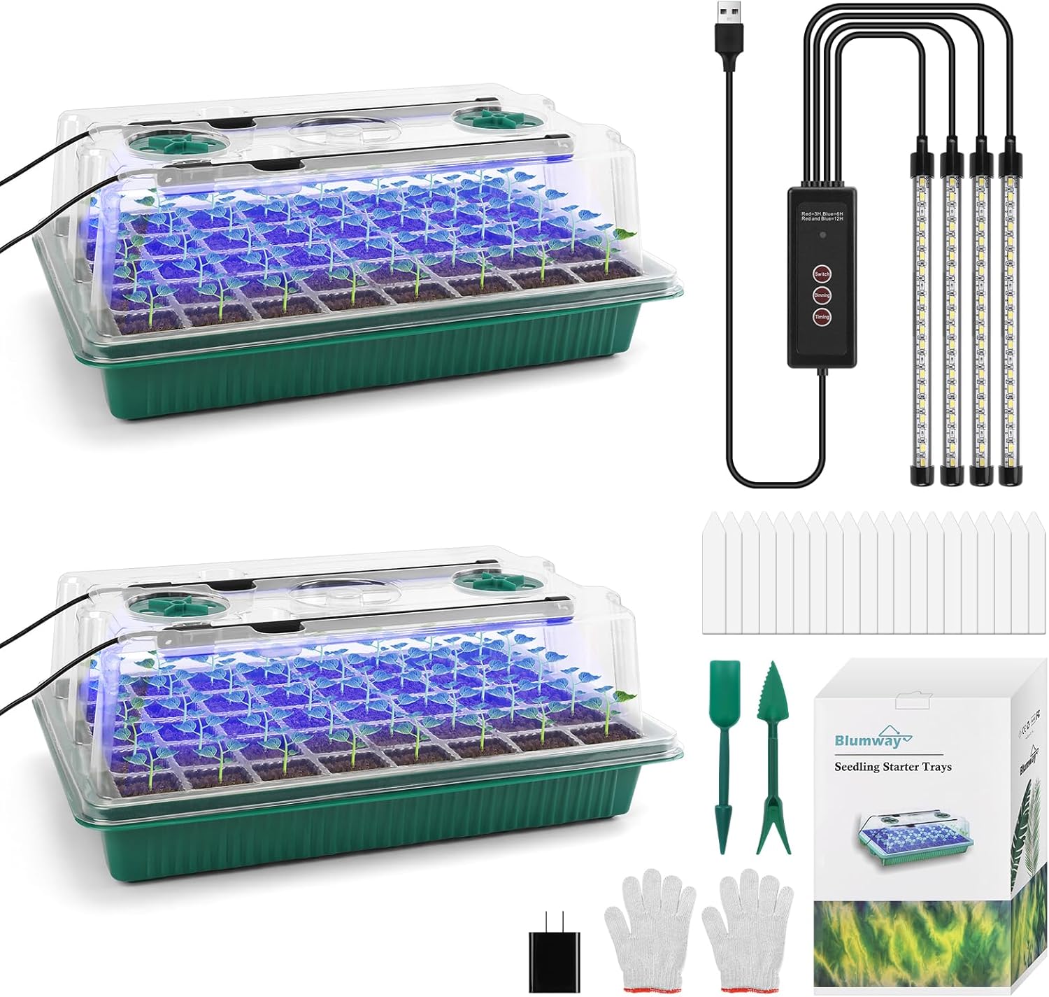 Seed Starter Tray with Grow Light,2 Pack 80 Cells Seedling Tray Kit with Humidity Dome/Indoor Plant Starter Kit